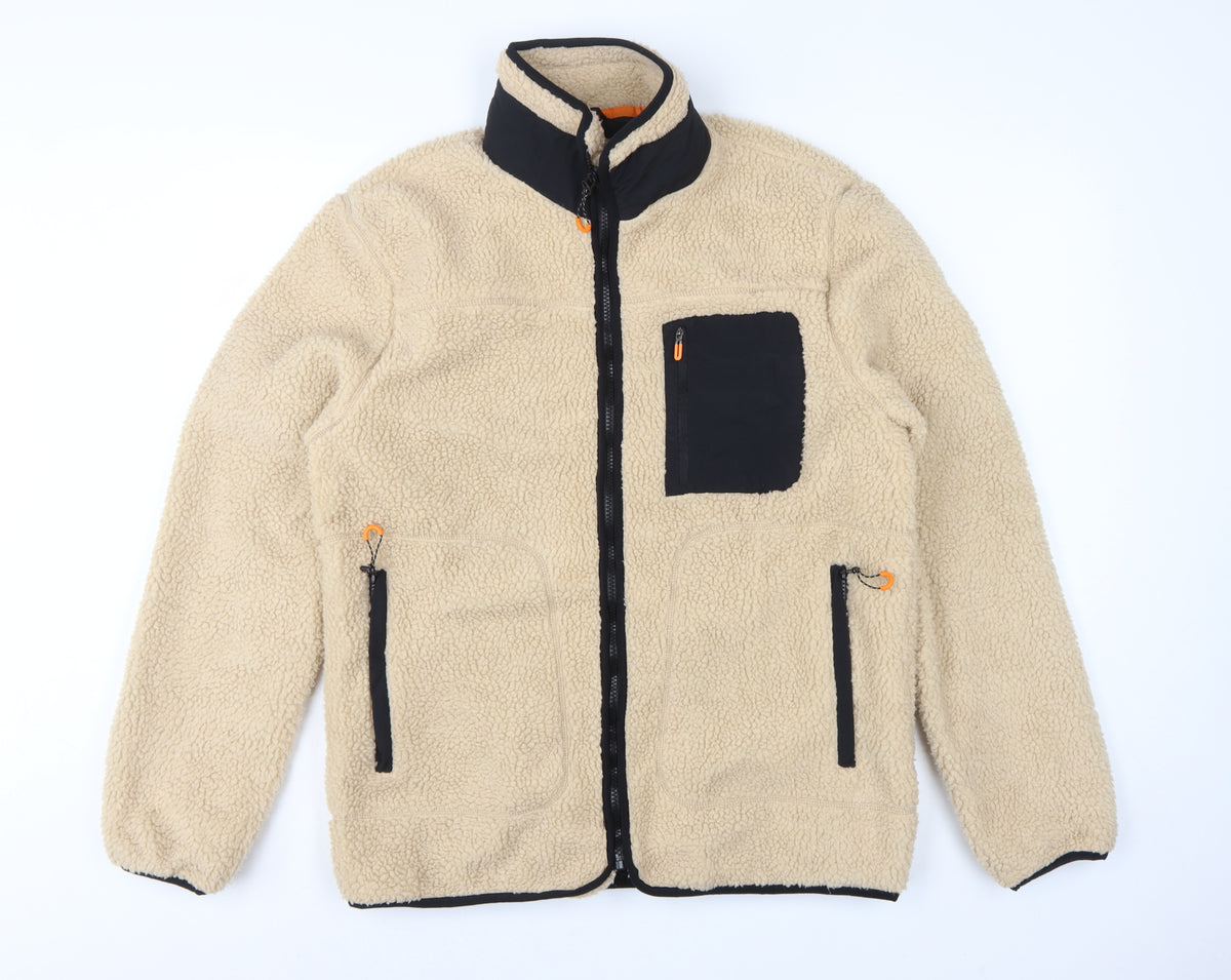 Primark Men’s Beige L Sherpa Fleece Jacket Full Zip Pockets