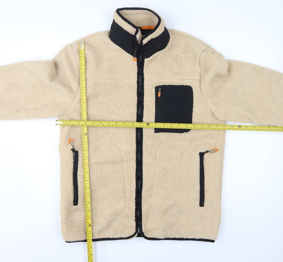 Primark Men’s Beige L Sherpa Fleece Jacket Full Zip Pockets