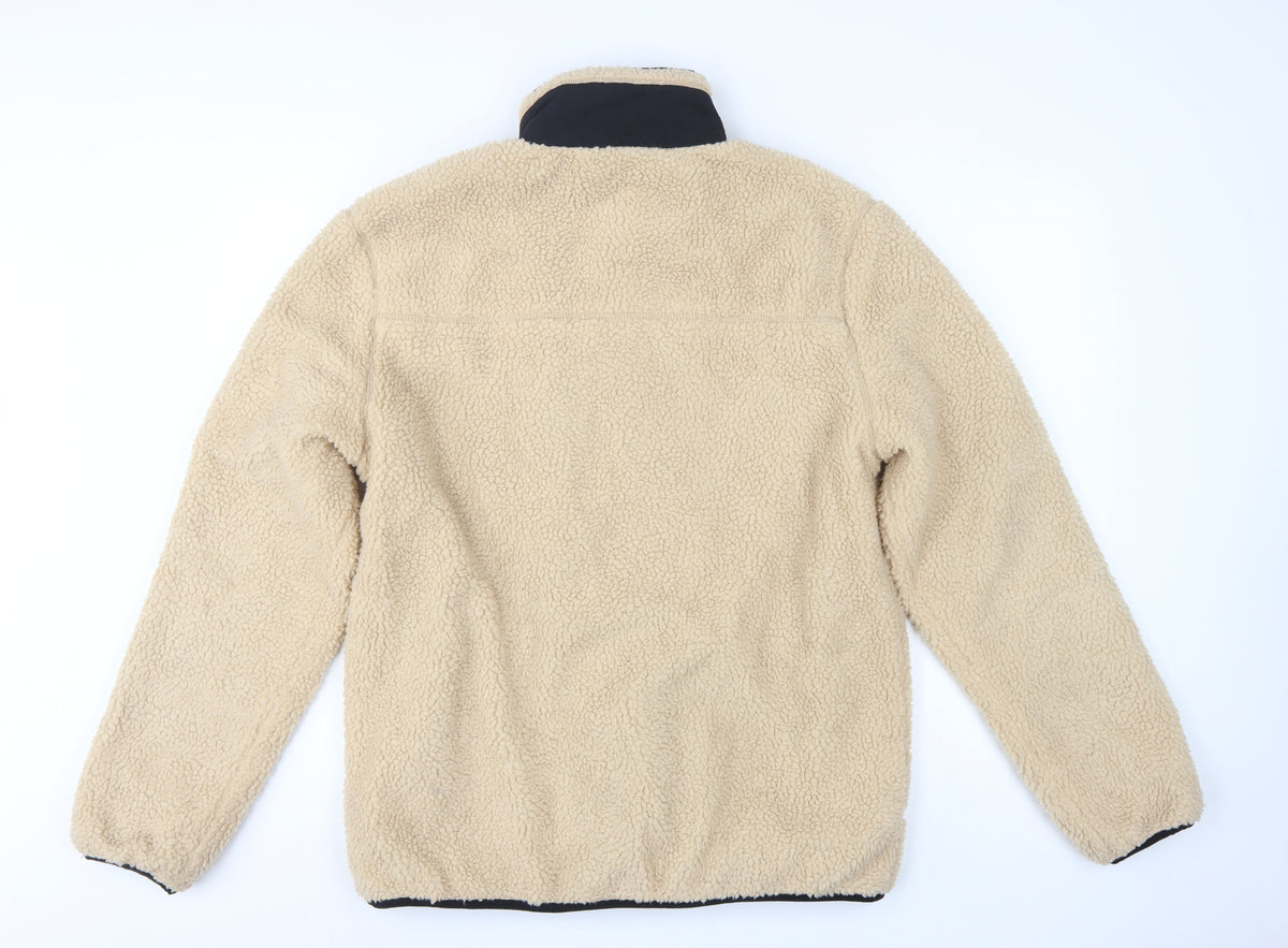 Primark Men’s Beige L Sherpa Fleece Jacket Full Zip Pockets