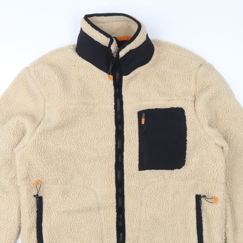 Primark Men’s Beige L Sherpa Fleece Jacket Full Zip Pockets