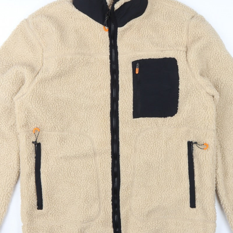 Primark Men’s Beige L Sherpa Fleece Jacket Full Zip Pockets
