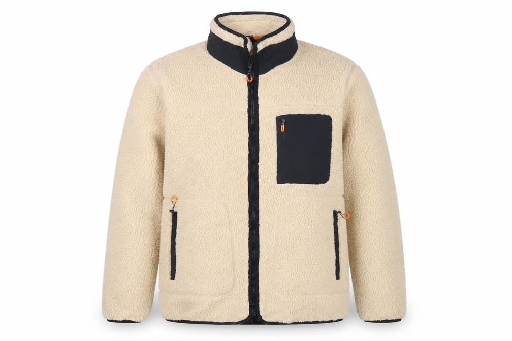 Primark Men’s Beige L Sherpa Fleece Jacket Full Zip Pockets