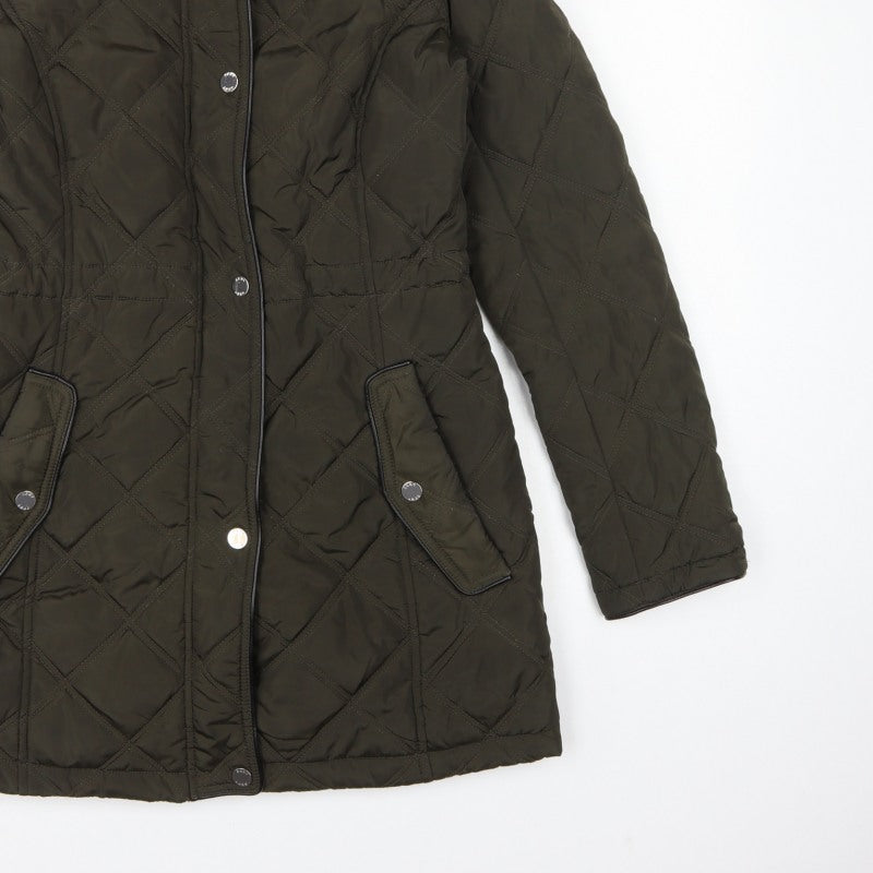 DKNY Women's Green UK 8 Quilted Mid-Length Padded Coat
