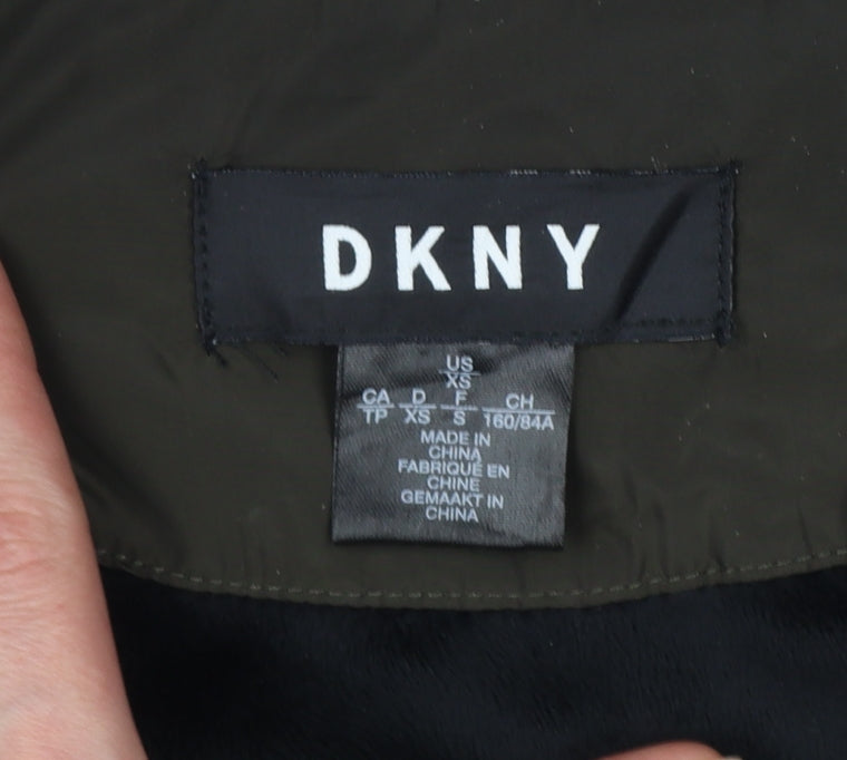 DKNY Women's Green UK 8 Quilted Mid-Length Padded Coat
