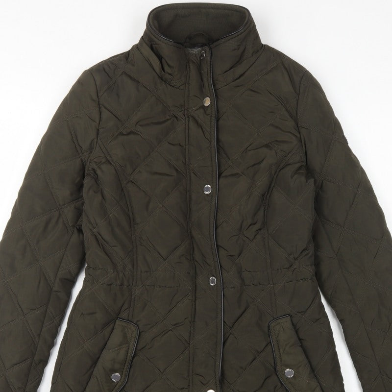 DKNY Women's Green UK 8 Quilted Mid-Length Padded Coat
