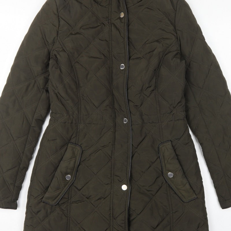 DKNY Women's Green UK 8 Quilted Mid-Length Padded Coat