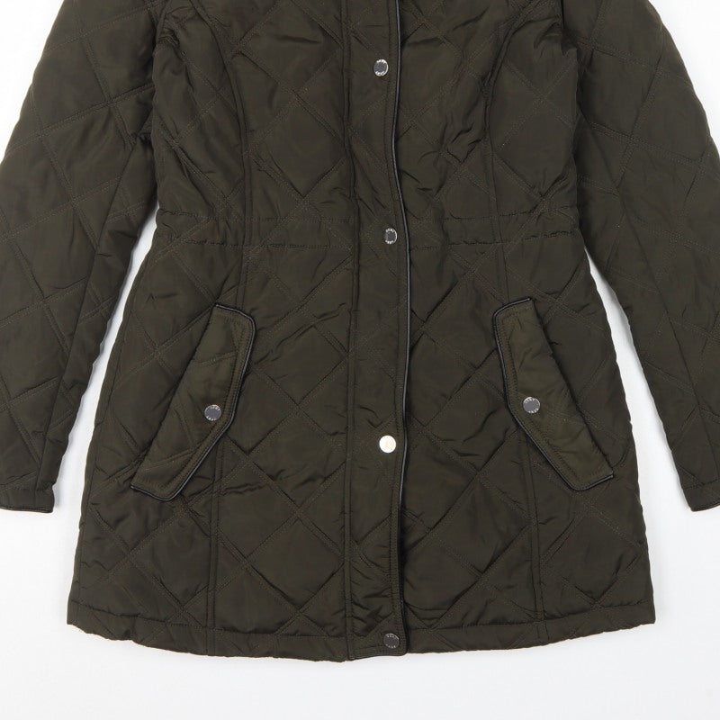 DKNY Women's Green UK 8 Quilted Mid-Length Padded Coat