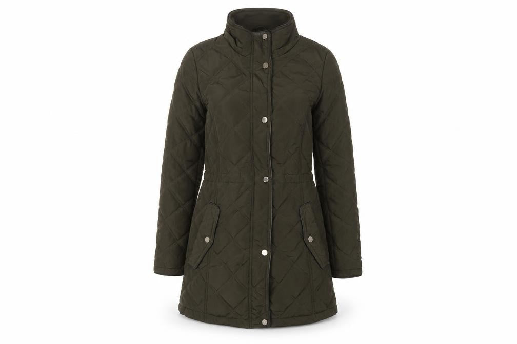 DKNY Women's Green UK 8 Quilted Mid-Length Padded Coat