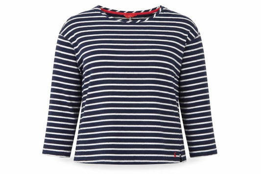 Joules Women Blue White Striped Cotton Boat Neck Long Sleeve Top UK 14