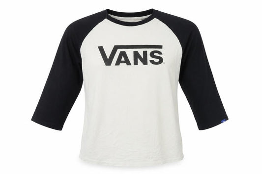 Vans Women Ivory Black Large Ringer Raglan 3/4 Sleeve T-Shirt