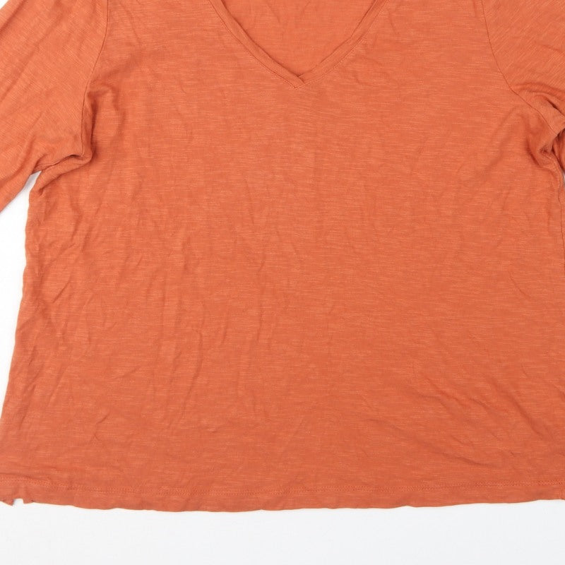 FatFace Women's Orange UK 16 Basic V-Neck 3/4 Sleeve Cotton T-Shirt