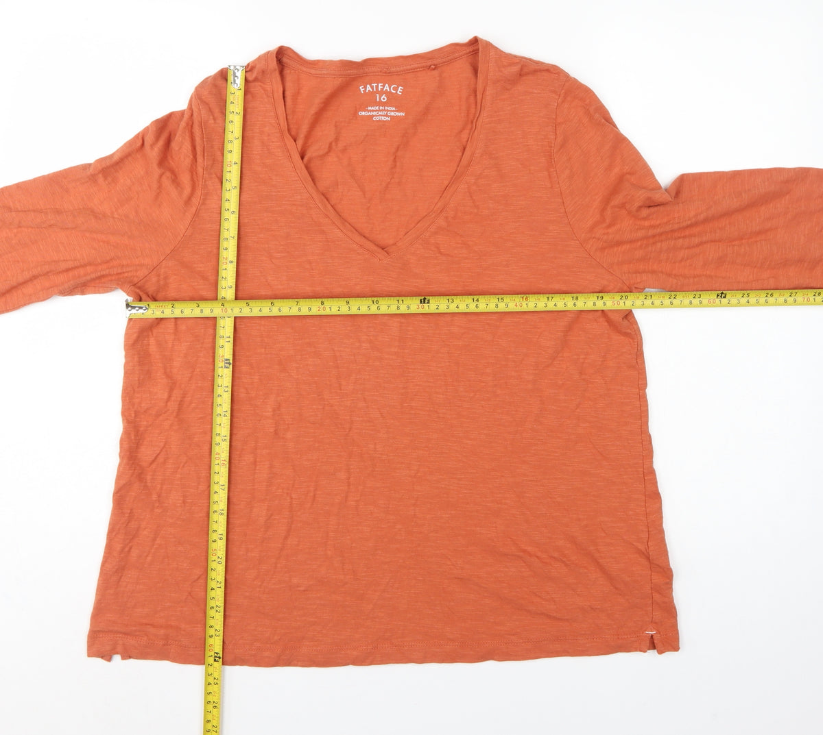 FatFace Women's Orange UK 16 Basic V-Neck 3/4 Sleeve Cotton T-Shirt