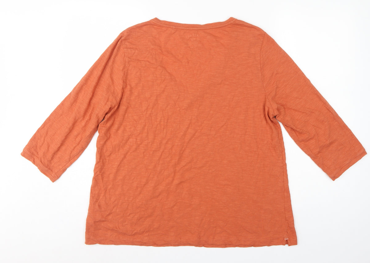 FatFace Women's Orange UK 16 Basic V-Neck 3/4 Sleeve Cotton T-Shirt