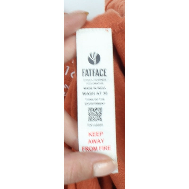 FatFace Women's Orange UK 16 Basic V-Neck 3/4 Sleeve Cotton T-Shirt
