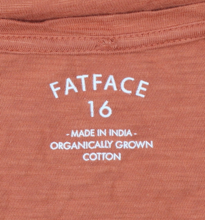 FatFace Women's Orange UK 16 Basic V-Neck 3/4 Sleeve Cotton T-Shirt