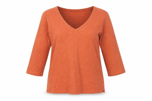 FatFace Women's Orange UK 16 Basic V-Neck 3/4 Sleeve Cotton T-Shirt