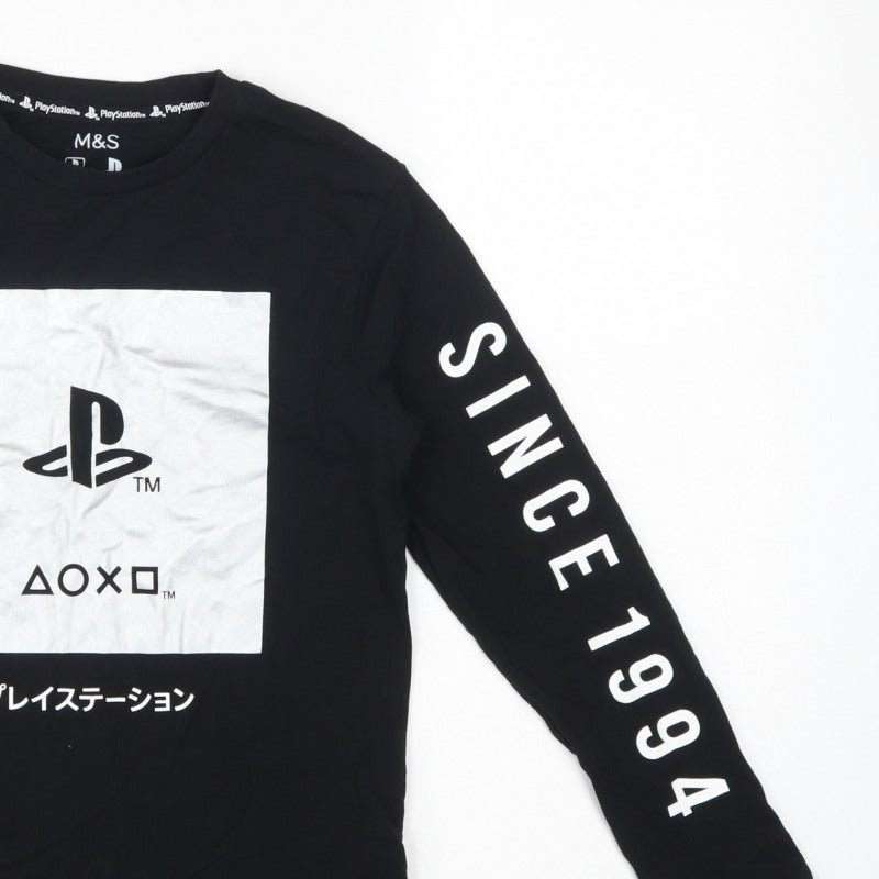 Marks and Spencer Boys Black 10-11 Years PlayStation Pyjama Top