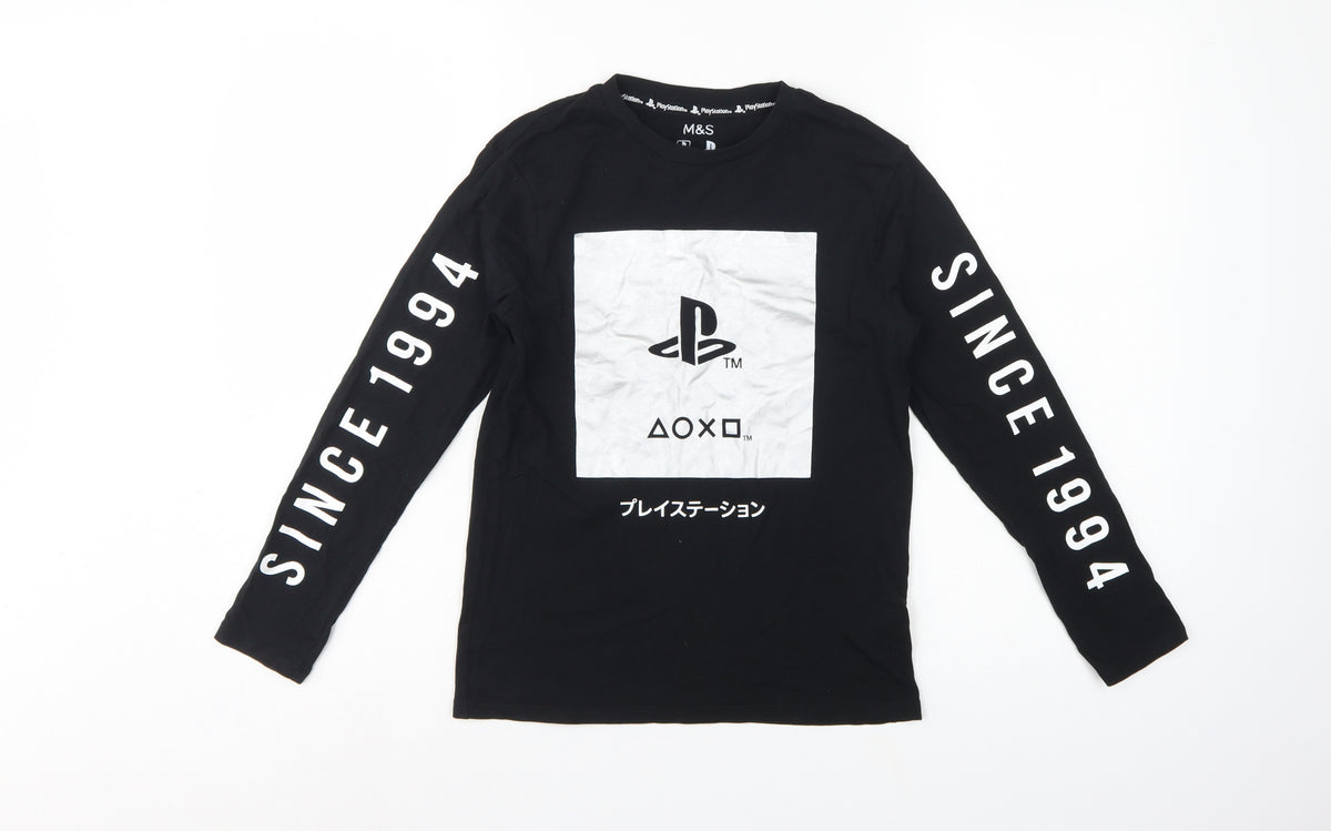 Marks and Spencer Boys Black 10-11 Years PlayStation Pyjama Top