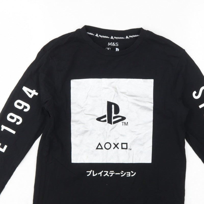 Marks and Spencer Boys Black 10-11 Years PlayStation Pyjama Top