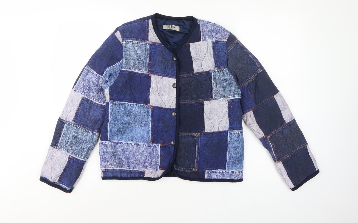 SUN Women's Blue S Basic Patchwork Lined Snap Jacket Made in Italy