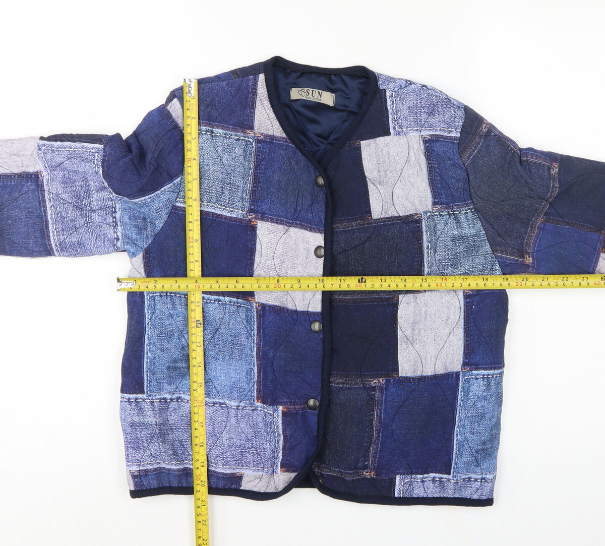 SUN Women's Blue S Basic Patchwork Lined Snap Jacket Made in Italy