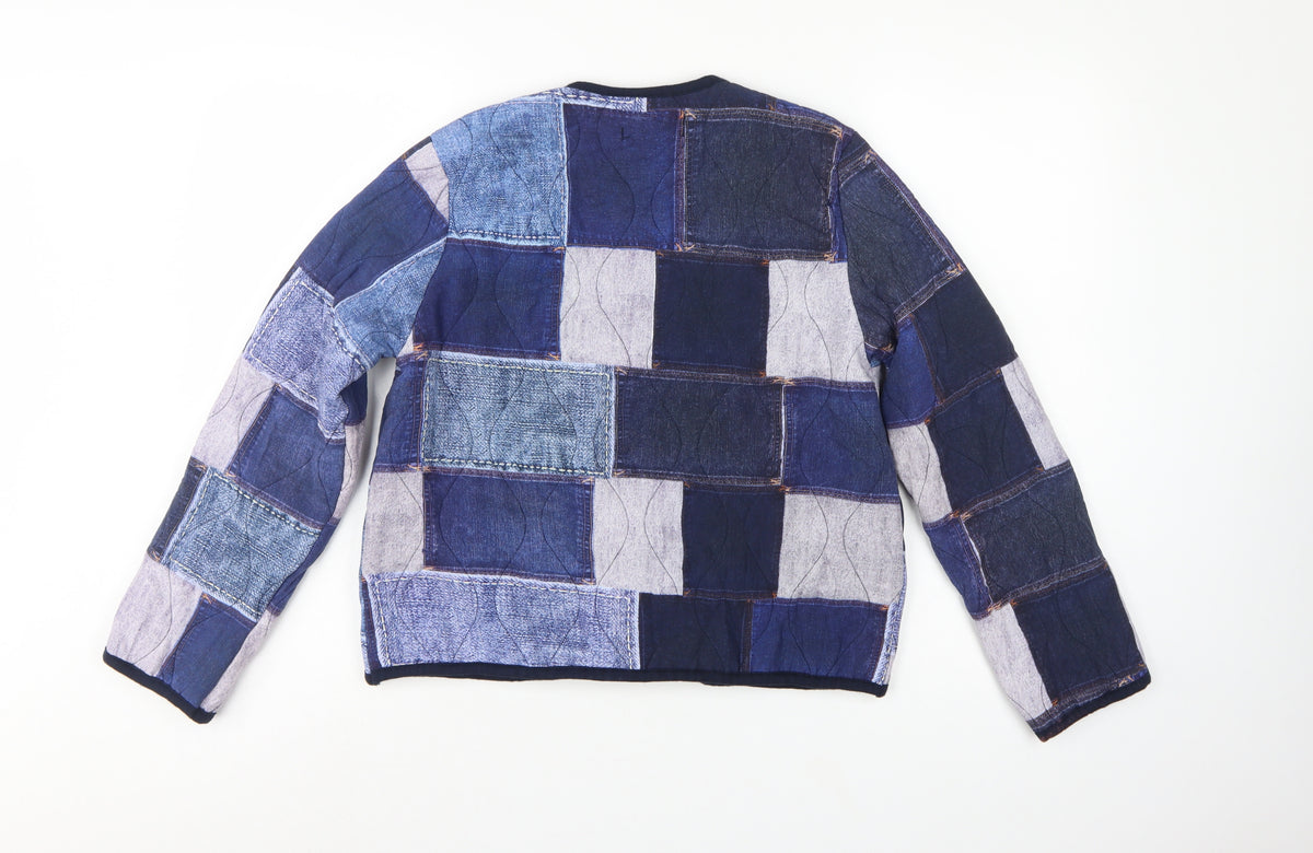 SUN Women's Blue S Basic Patchwork Lined Snap Jacket Made in Italy