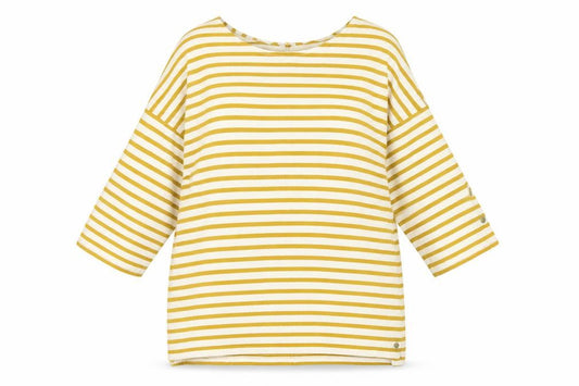 Next Women Yellow White Striped Boat Neck 3/4 Sleeve Top UK 22