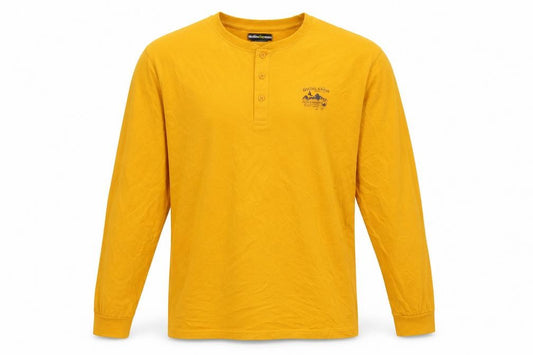 Atlas for Men Men's Yellow XL Long Sleeve Henley Highlands Logo T-Shirt