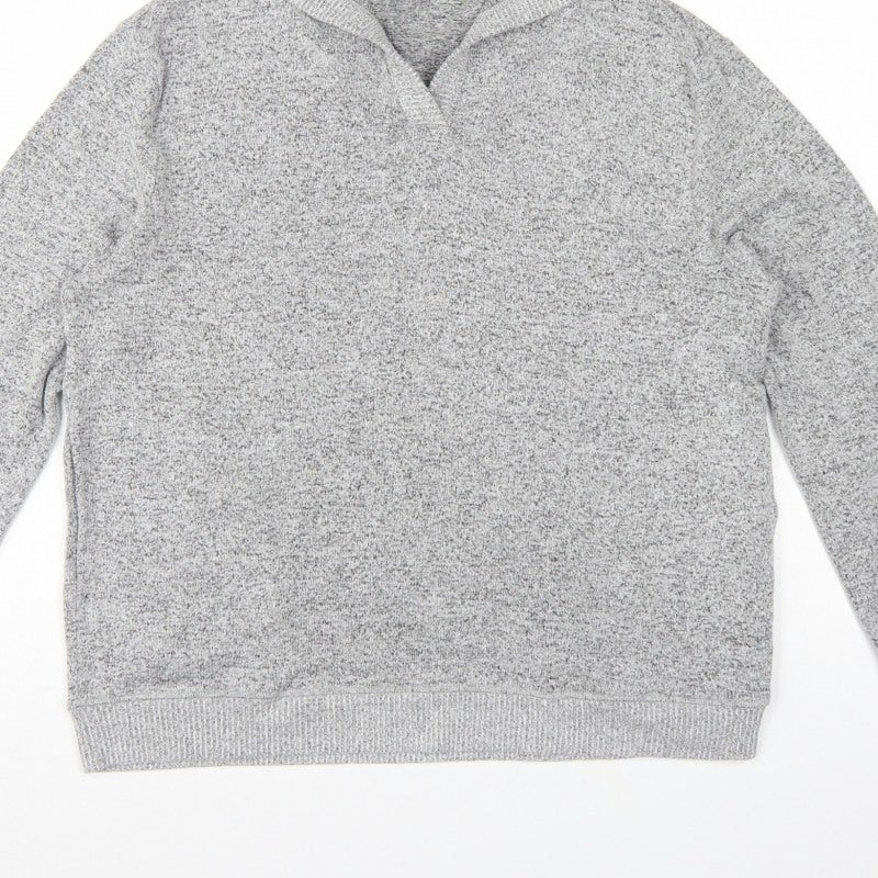 FatFace Women Grey Marl Hooded Pullover Sweatshirt UK 12 V-Neck