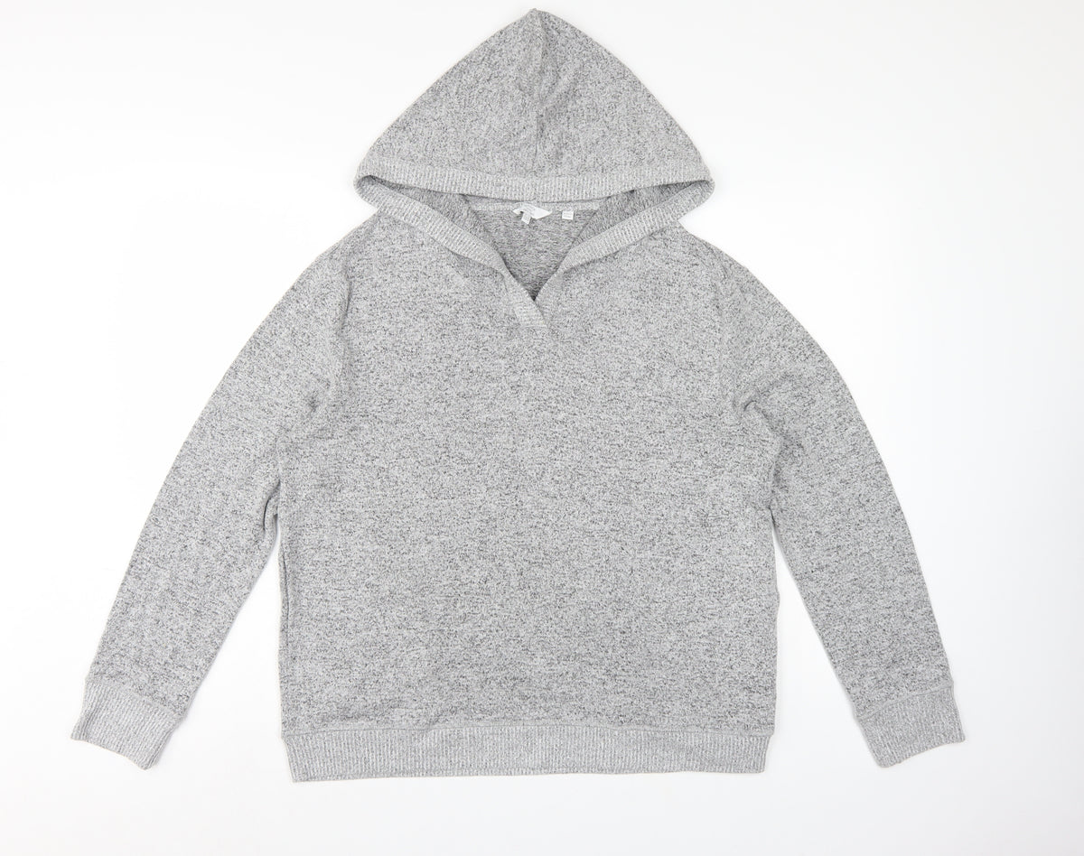 FatFace Women Grey Marl Hooded Pullover Sweatshirt UK 12 V-Neck