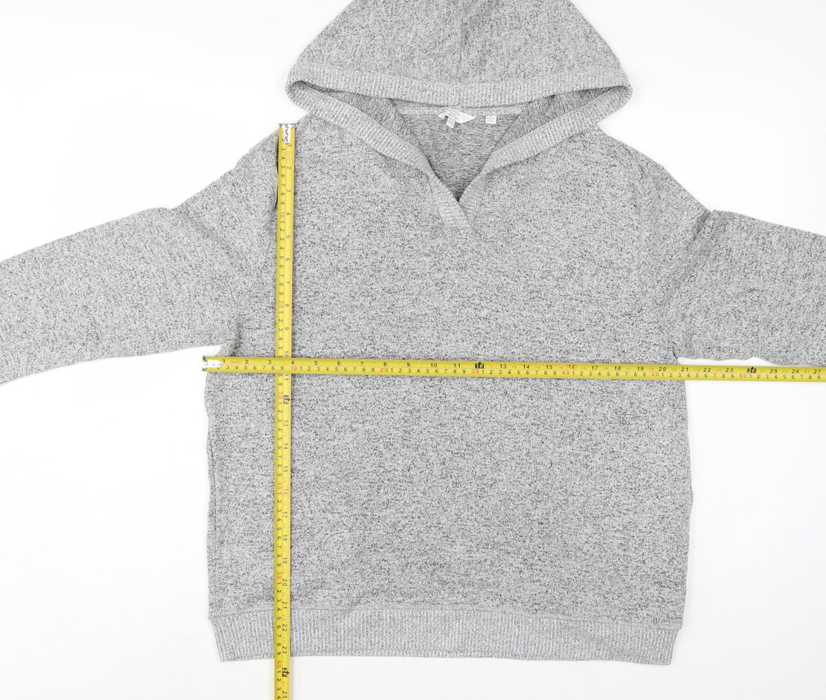 FatFace Women Grey Marl Hooded Pullover Sweatshirt UK 12 V-Neck