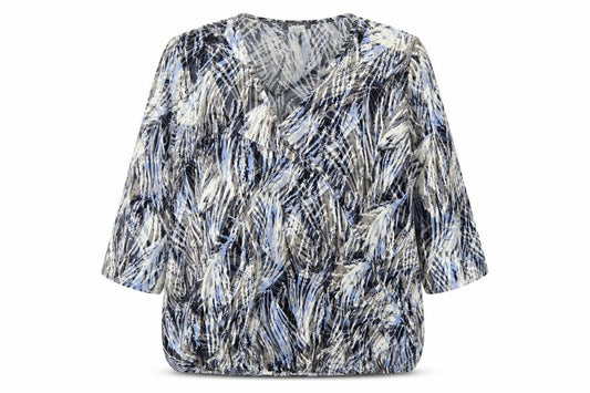 Kim & Co Women’s Blue Grey Geometric Wrap Blouse 2XL 3/4 Sleeve