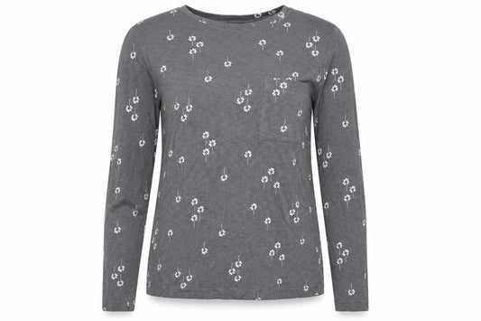 Marks and Spencer Women Grey Floral Pocket Jersey Top UK 12 Long Sleeve