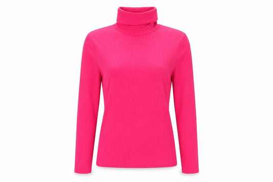 PrettyLittleThing Women Pink UK 16 Ribbed Roll Neck Long Sleeve Slim Top