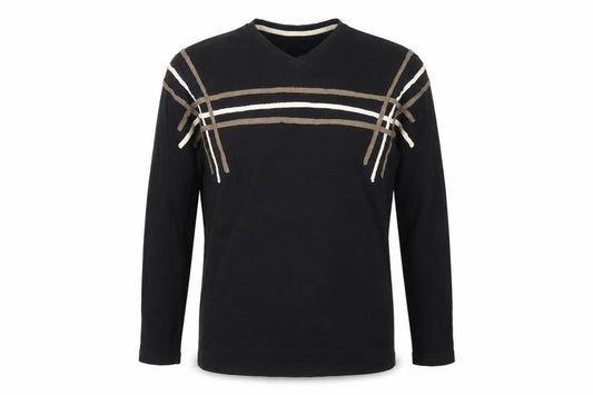 O-Club Men’s Black Medium Long Sleeve V-Neck Striped T-Shirt