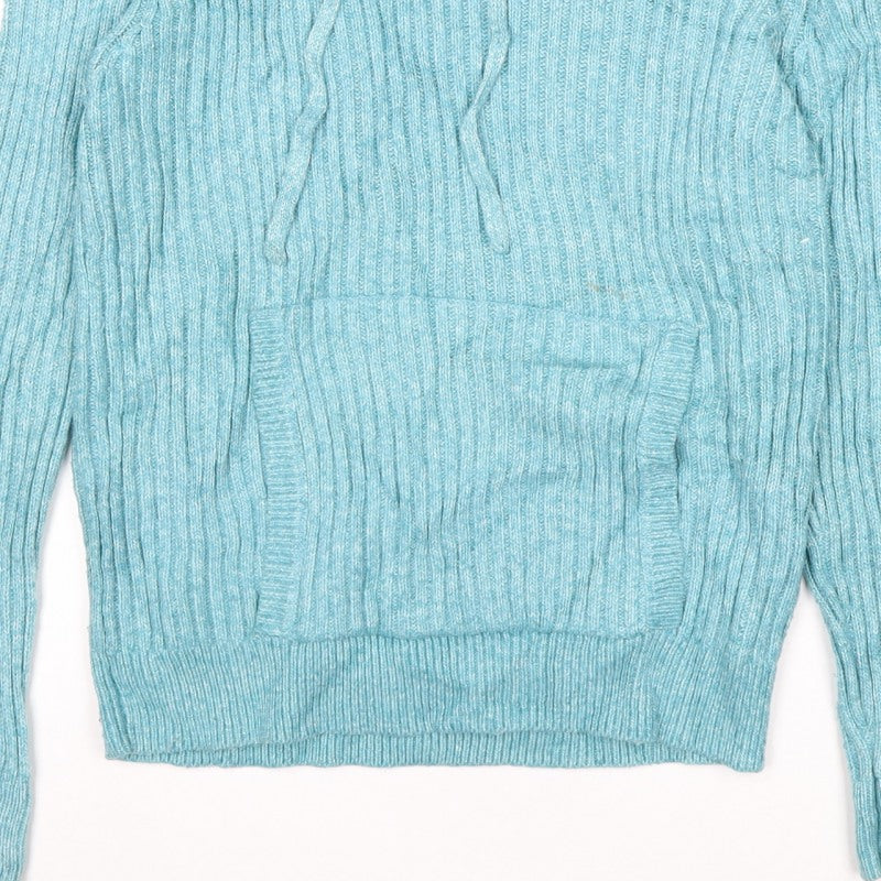 Marks and Spencer Women Blue S Hooded Rib Knit Pullover Jumper