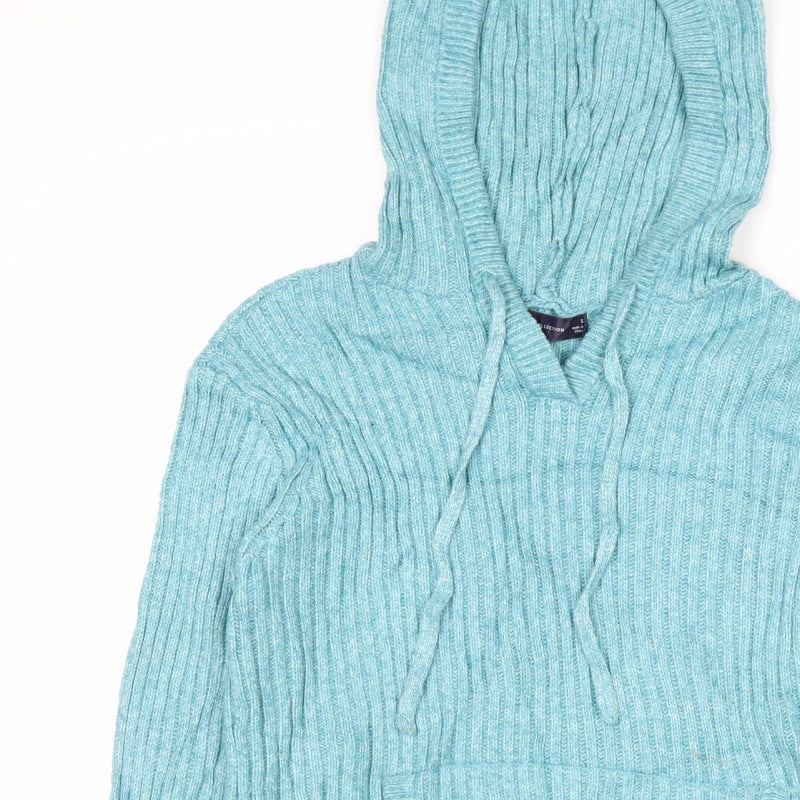 Marks and Spencer Women Blue S Hooded Rib Knit Pullover Jumper