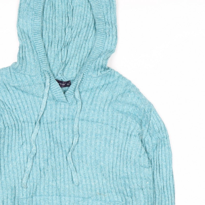 Marks and Spencer Women Blue S Hooded Rib Knit Pullover Jumper