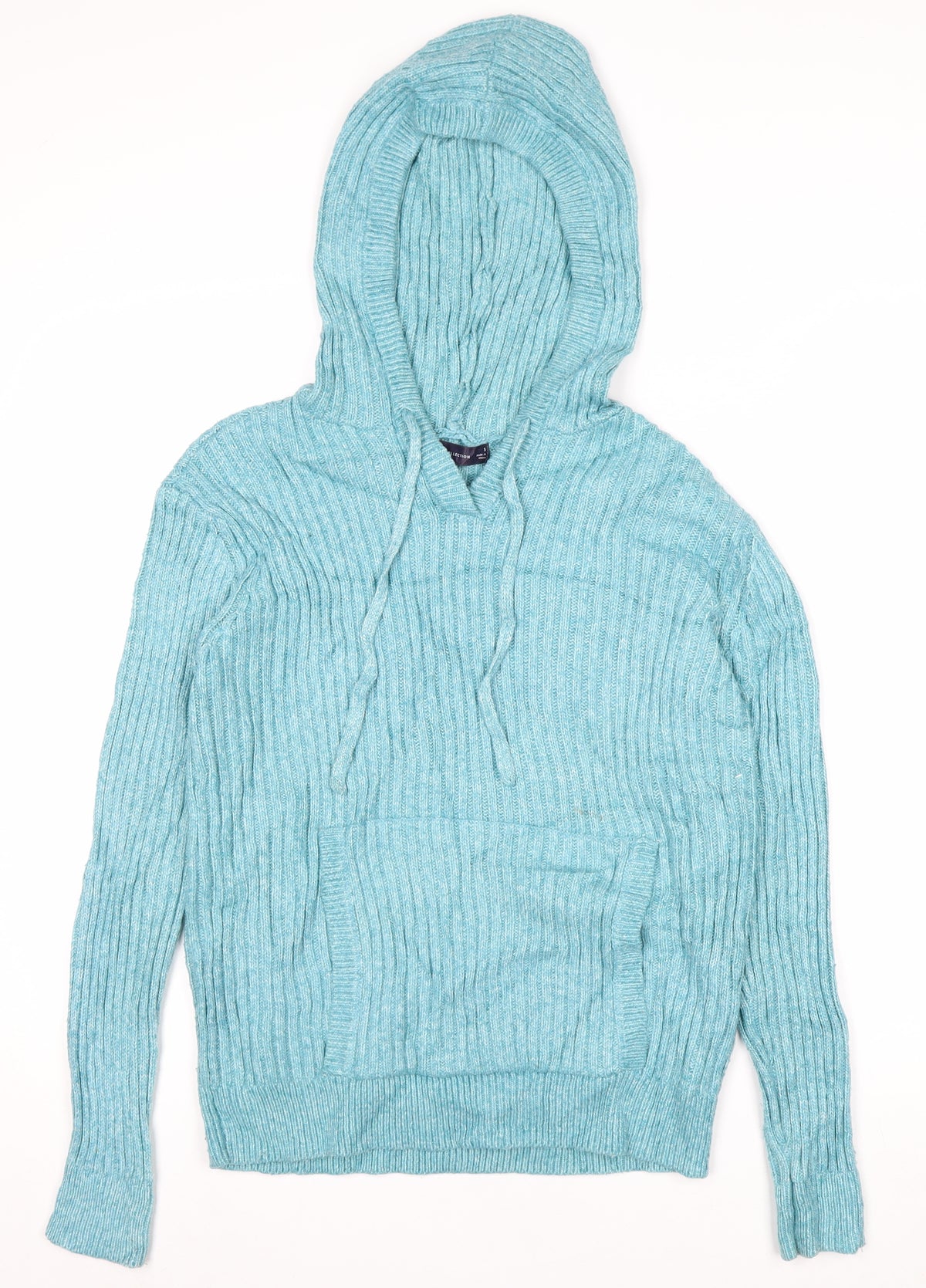 Marks and Spencer Women Blue S Hooded Rib Knit Pullover Jumper