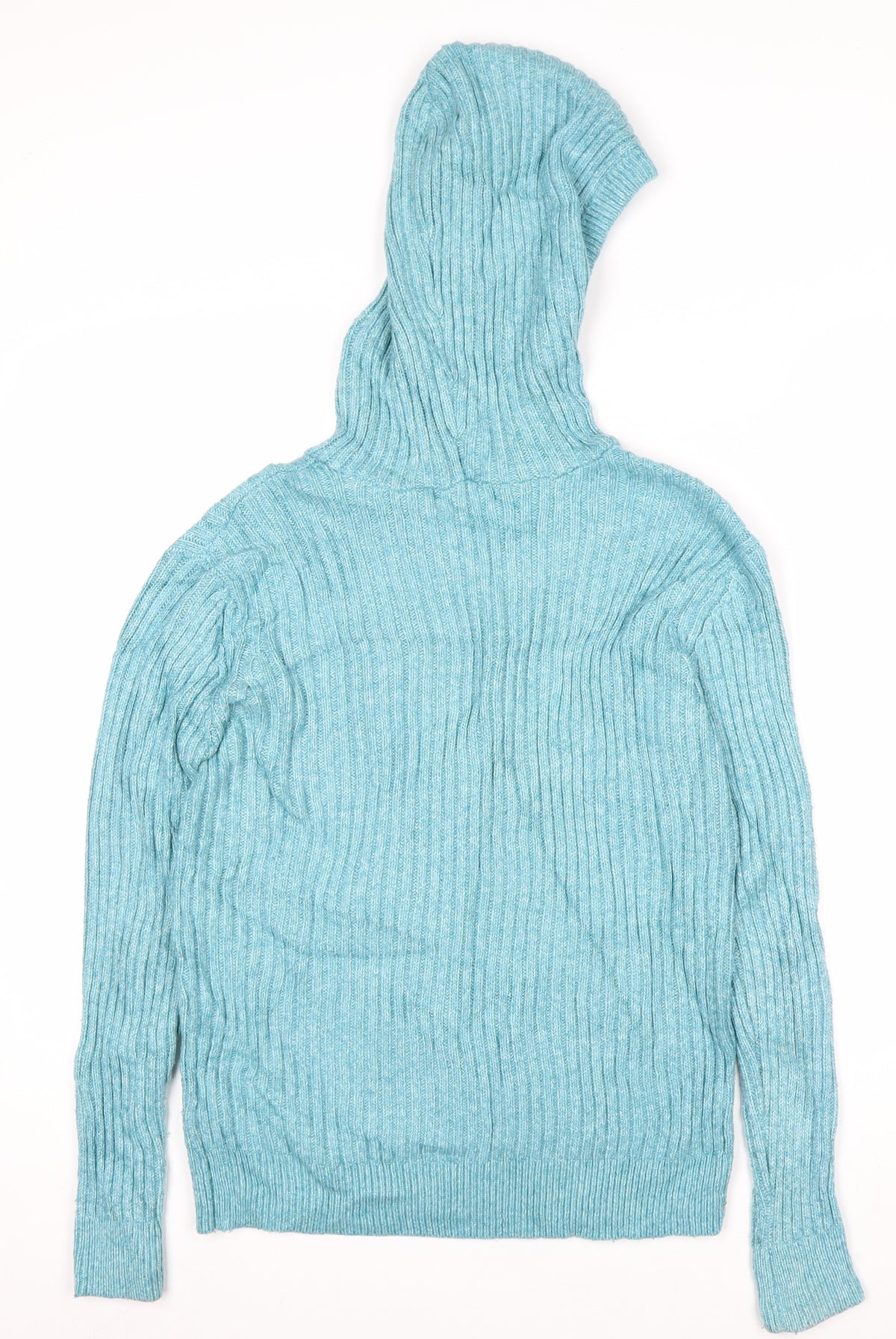 Marks and Spencer Women Blue S Hooded Rib Knit Pullover Jumper