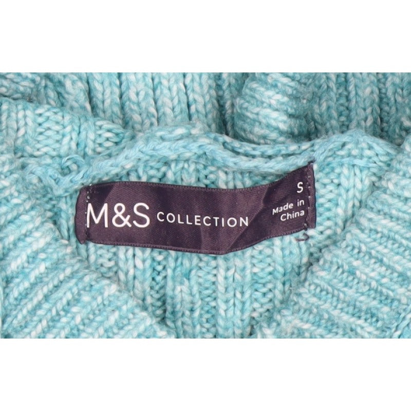 Marks and Spencer Women Blue S Hooded Rib Knit Pullover Jumper