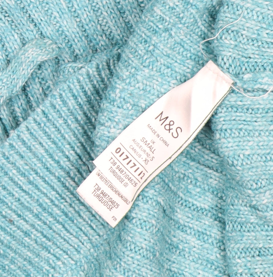 Marks and Spencer Women Blue S Hooded Rib Knit Pullover Jumper