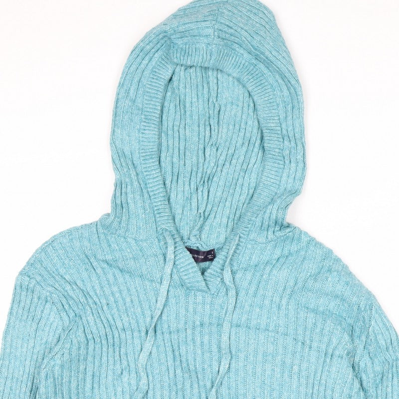 Marks and Spencer Women Blue S Hooded Rib Knit Pullover Jumper