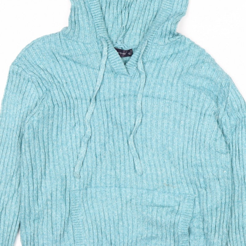 Marks and Spencer Women Blue S Hooded Rib Knit Pullover Jumper