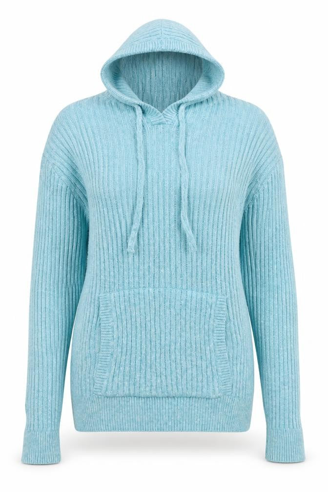 Marks and Spencer Women Blue S Hooded Rib Knit Pullover Jumper