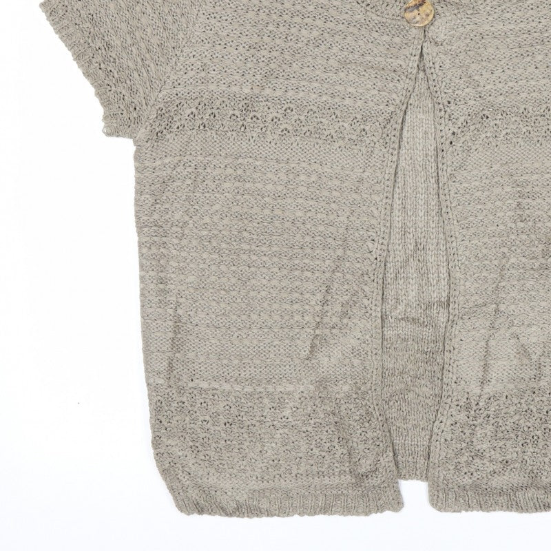 LarkBay Women's Beige M Open Knit Short Sleeve Button Cardigan