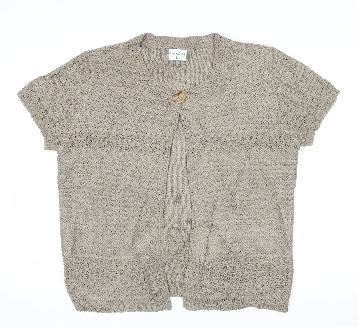LarkBay Women's Beige M Open Knit Short Sleeve Button Cardigan