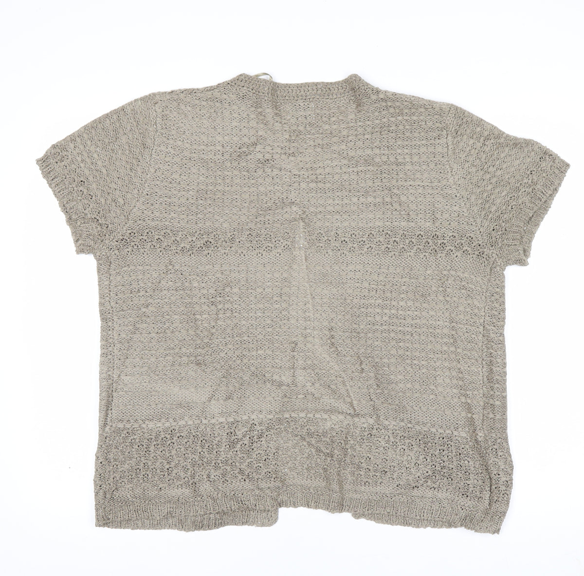 LarkBay Women's Beige M Open Knit Short Sleeve Button Cardigan