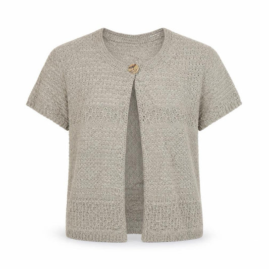 LarkBay Women's Beige M Open Knit Short Sleeve Button Cardigan