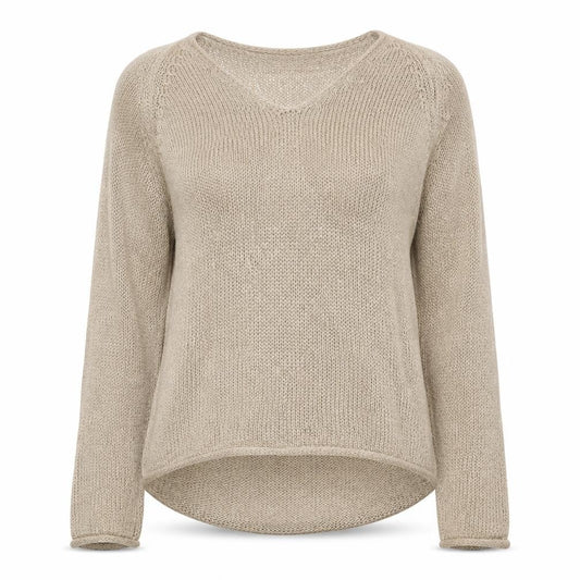 H&M Women Beige XS V-Neck Chunky Open Knit Raglan Jumper